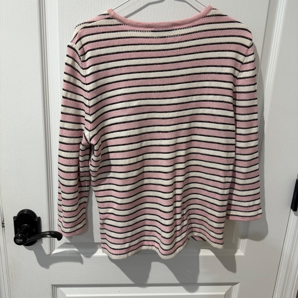 St John Sport by Marie Gray Pink Black White Chevron Wool Blend Top - Picture 7 of 11